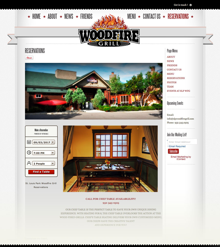 Woodfire Grill - Web Design - Shawn Eiken